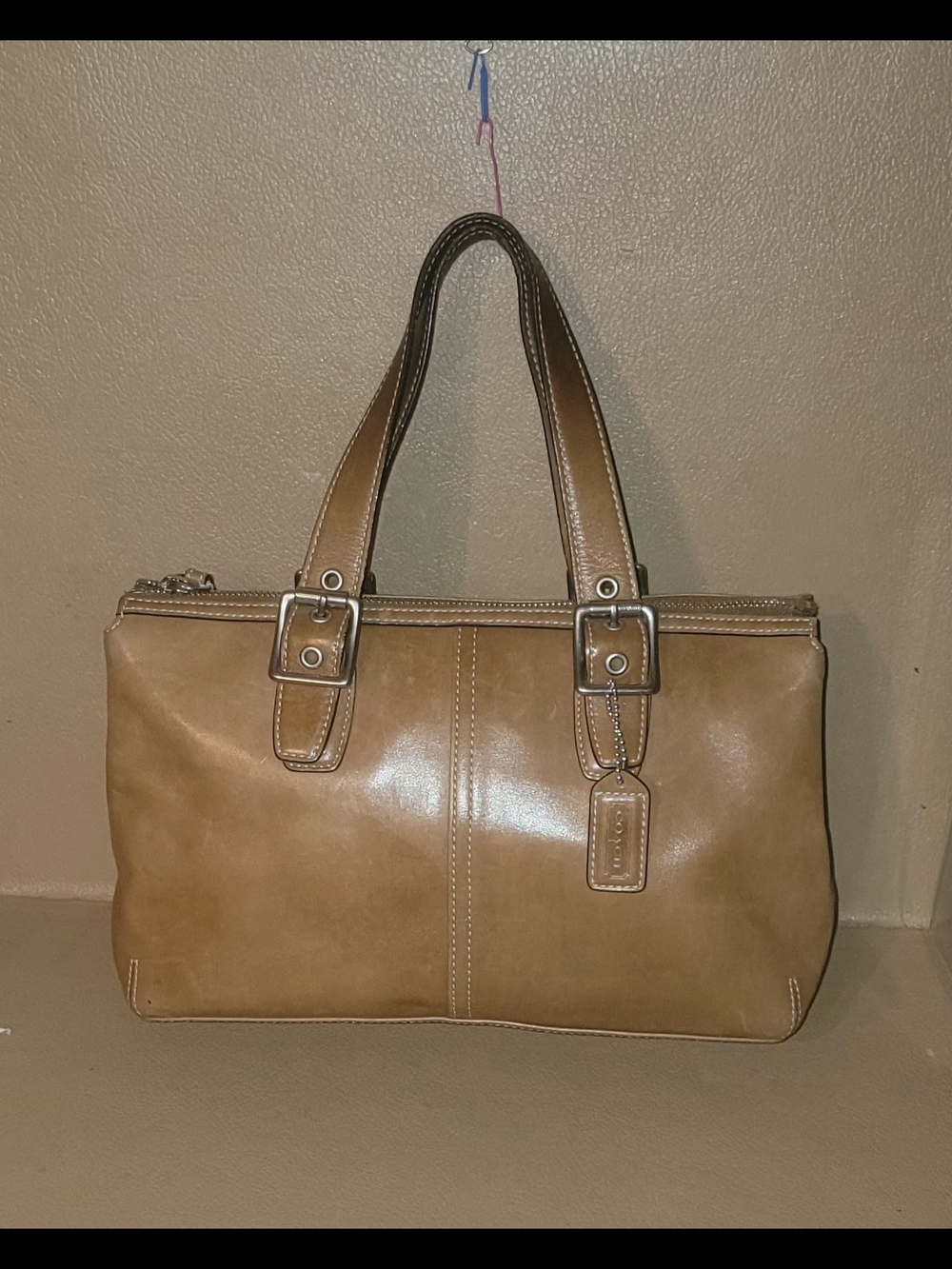 Coach Smooth Tan Leather Double-Handle Shoulder Bag